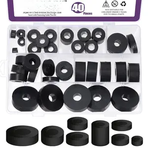 40 count 8 Sizes Round Spacer Assortment Kit, 6/7/8/10/15/20mm Anti Vibration Black Rubber Washers Kit, Neoprene Spacer Multi Purpose Thick Rubber Grommets for  and  Accessories