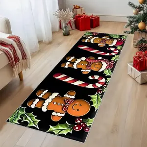 A Christmas gingerbread man patterned runner rug, hallway rug, lightweight and easy-to-clean foldable mat, washable and low-maintenance home decor carpet suitable for hallways, corridors, staircases, bedrooms, beside beds, kitchens, and more.