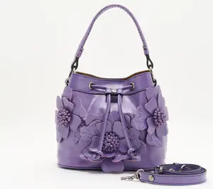 Patricia Nash Floral Applique Leather Elisa Bucket Bag