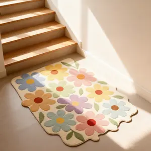 Style Colorful Large Flower Pattern Rug, Floral Pattern Rug, Decorative Area Rug Mat, Soft Plush Thick Carpet for Bedroom, Kids Room, Game Zone, Comfortable Easy Clean, Washable Floral Rug