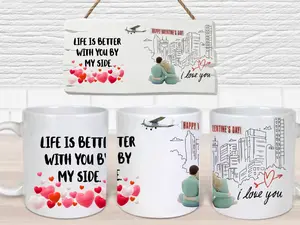 Romantic Couple Mug ️11oz "Life is Better With You" - City Skyline & Crochet Art - Valentine’s Day Gift