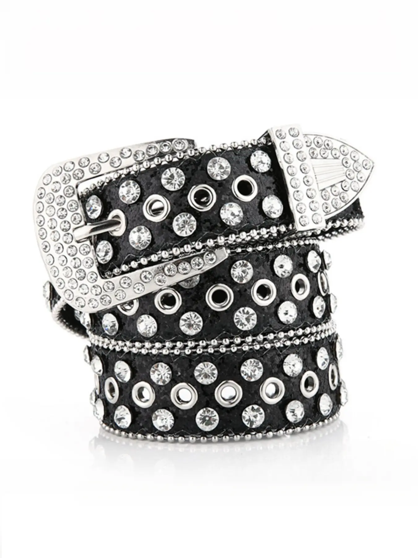 Women's rhinestone wide leather belt with rhinestone embellishments, fashionable and versatile denim belt, street style, Y2K, hip-hop, casual wear, Rhinestone Decorated Belt