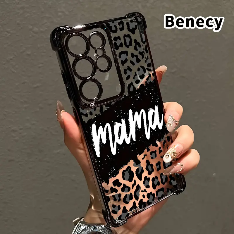 Compatible with Samsung Galaxy S23 Ultra S24 Plus S25 S22+ FE Edge Phone Case Leopard Mama Pattern Four-Corner Drop-Resistant Electroplated Transparent TPU Soft Trendy Cover