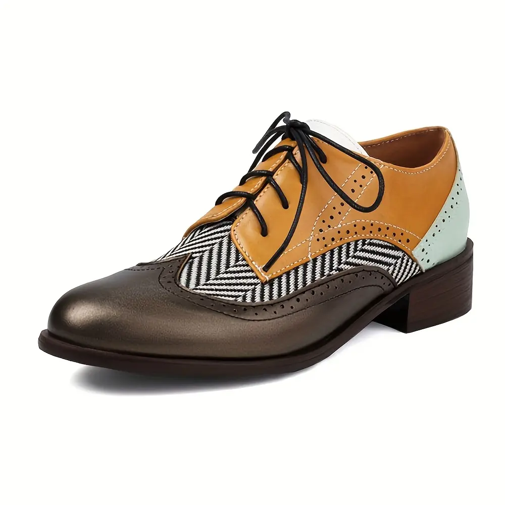 Women\'s Brown and Black Lace-Up Shoes Amazon.com | Brown Oxfords Shoes for Women Casual Business  main image 4