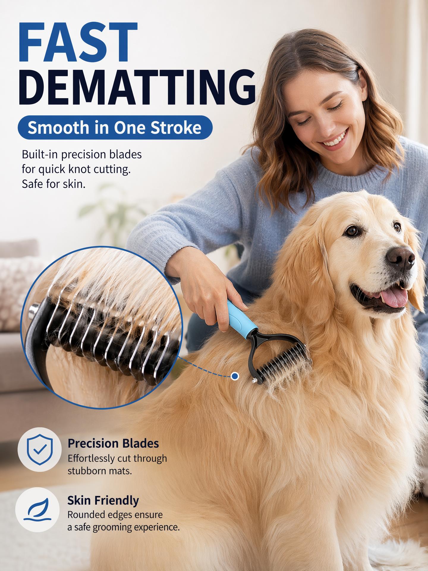 Pet Grooming Brush - Double Sided Shedding and Dematting Undercoat Rake Comb for Dogs and Cats, No More Nasty Shedding or Flying Hair Pet Grooming Brush - Double Sided Shedding and Dematting Undercoat Rake Comb for Dogs and Cats, No More Nasty Shedding or Flying Hair