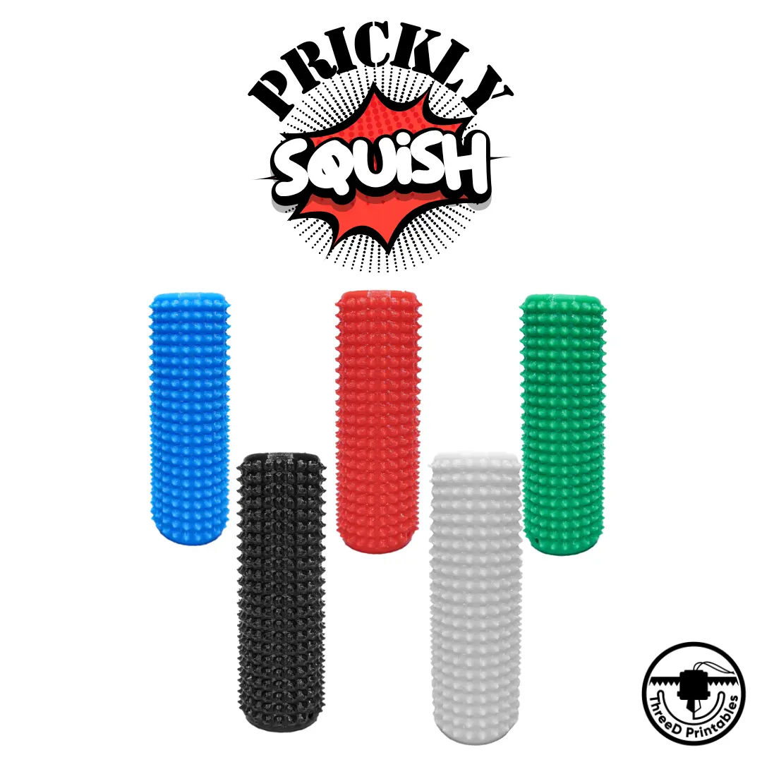 Prickly Squish – Soft Squeezable Fidget for Pain Stimming, Anxiety & Sensory Relief | Flexible TPU | Includes Clip On Keychain | 3” x 1” | Prickly Pal Family