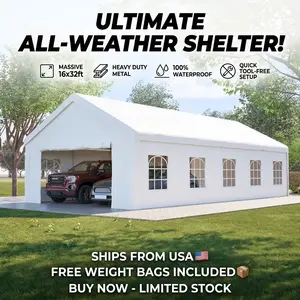 Carport Canopy 16x32 Heavy Duty Portable Metal Carport Garage with Removable Waterproof Cover & Sidewalls All Weather Outdoor Shelter UV Protection for Cars Trucks SUVs Vehicles Equipment Storage Shed Patio Backyard Car Shelter