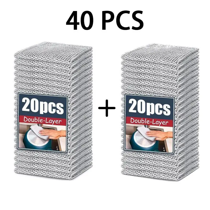 Reusable Cotton-Steel Wire Dishwashing Rags, Absorbent Mesh Cleaning Cloths for Kitchen Sink, Cookware