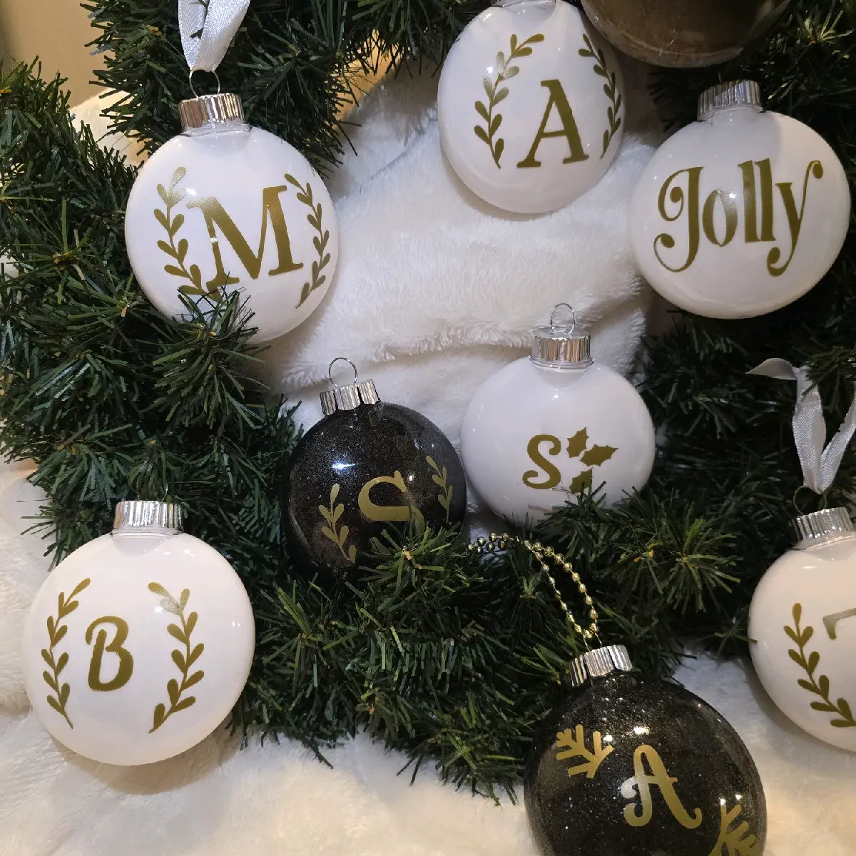 Customized Christmas Ornaments - Personalize with Monogram Initials, Traditional or Trendy Words Set Gift Decoration Decor