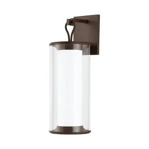 Cannes 1-Light Large Outdoor Sconce with Clear and Opal Glass in Striking Bronze Finish