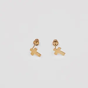 14K Gold Cross Stud Earrings