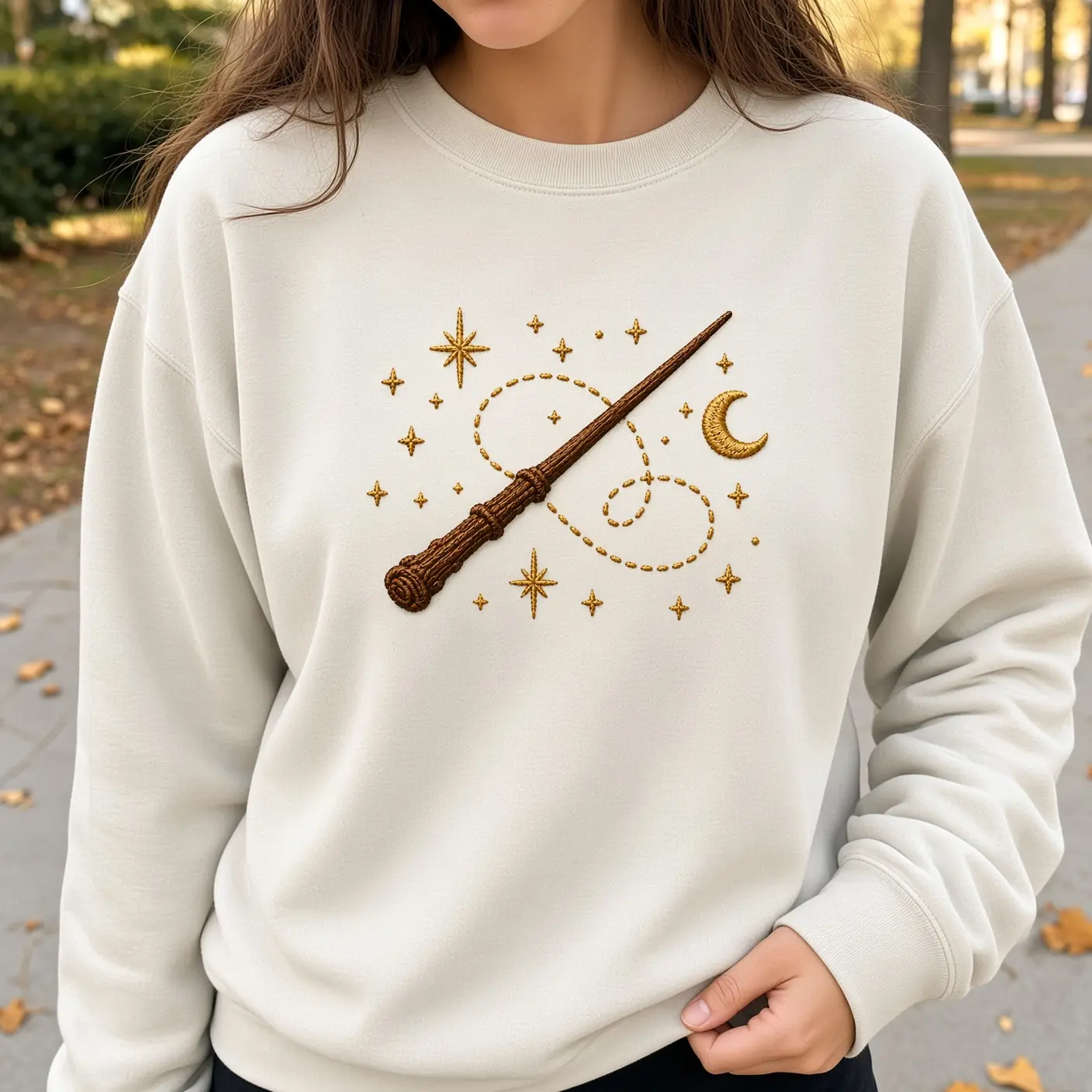 Embroidered Back to School Wizard Sweatshirt, Magic Wand Moon Stars Crewneck, Harry Potter Inspired School Shirt, Fantasy Student Pullover, Cozy Bookish Teacher Gift for Teens and Women