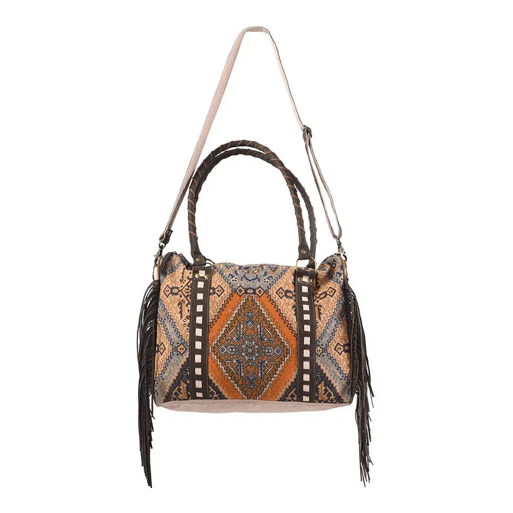 Women's Fringe Tote Bag - Upcycled Canvas, Genuine Leather, Carry-All, Culturally-Inspired, Hand-Sewn Ladies Handbag, Carry-All Women's Handbags, Culturally-Inspired Women's Handbags