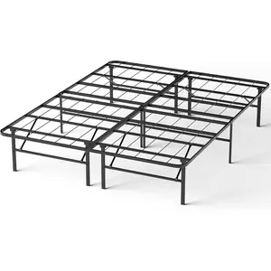 Queen Bed Frame, 14 Inch Foldable Metal Platform with Steel Slats, No Box Spring Needed, Tool-Free Assembly, Portable Folding Queen Bed Frames for Apartment, Guest Room, or Dorms