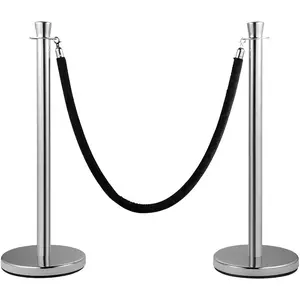 VEVOR Stanchions and Velvet Ropes, 6 Pcs Crowd Control Barriers with 4 Black Velvet Ropes, Stainless Steel Stanchion Post Queue with Sand Injection Hollow Base for Theater, Wedding, Party SuppliesVEVOR Super Brand Day