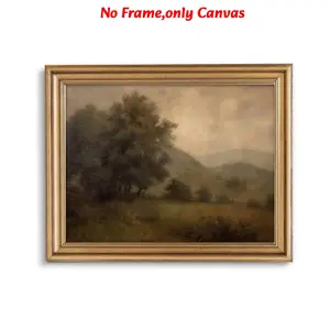 1pc, wall art, vintage poster, forest landscape oil painting print, silent mountain forest painting, room decoration, living room decoration, bedroom decoration, housewarming gift, frameless