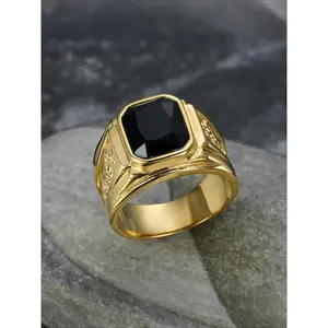 Men's 1pc Stainless Steel Statement Ring - Golden Dragon Motif, Cubic Zirconia Inlay, Black Geometric Retro Design, Elegant Glittering Contemporary Dragon Steel Ring for Daily Wear, Elegant Glittering Ring, Contemporary Statement Rings