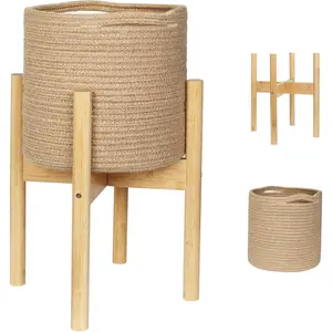 Basket with Stand, Indoor Round Wicker Basket  with   Stand, Decorative Woven Rope Flower Indoor Planter with , Boho   Planter Holder (Jute)