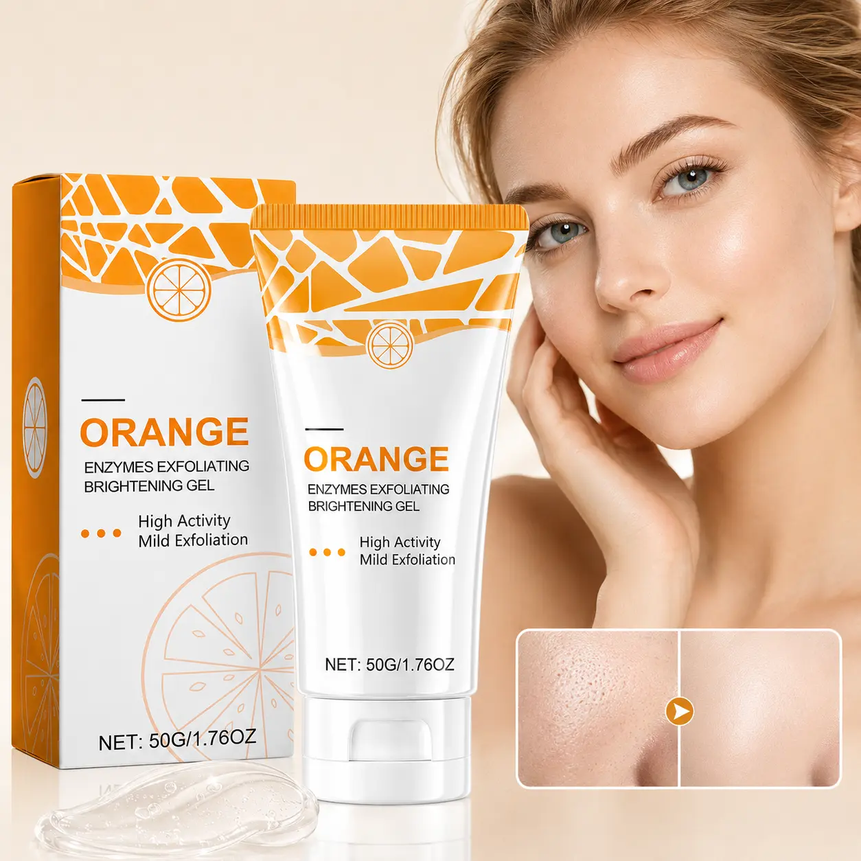 Facial Exfoliating Brightening Gel with Natural Orange Enzymes, Mild Non-irritating Skin Polishing Gel, Deeply Clear Pores, Fade Dullness, Restore Radiant Complexion, Portable At-Home Exfoliating Treatment for All Skin Types