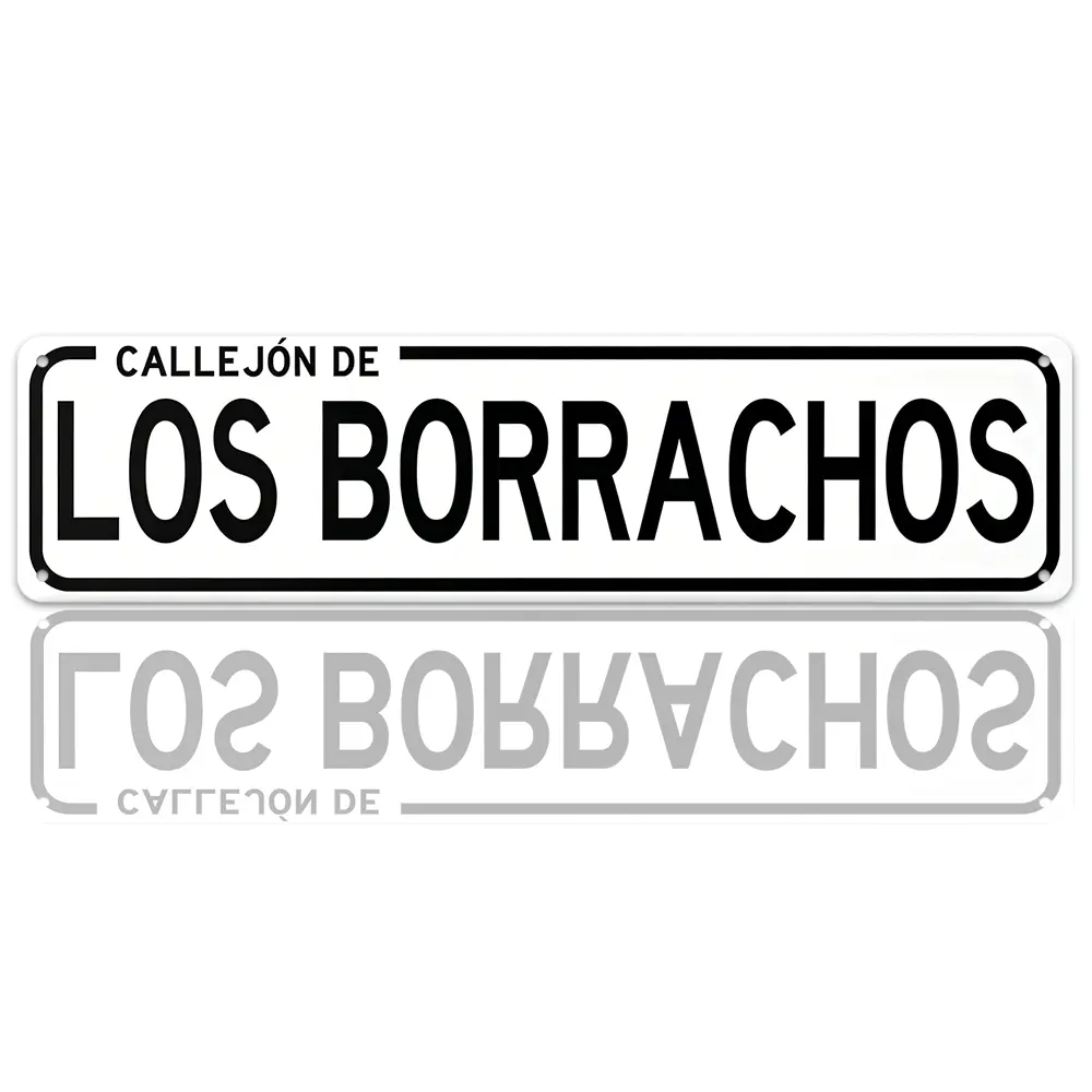 "Callejón de Los Borrachos" Funny Spanish Street Sign 16×4 Inch Flat Aluminum Metal Sign, Bold Black & White Design, Indoor/Outdoor Bar & Man Cave Decor, Humorous Drinking Culture Gift, Top Selling Novelty Wall Art
