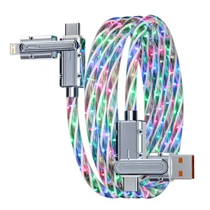 240w Four-In-One Fast Charge RGB Durable Phone Charging Cable, 2-To-2 Tpe Material, USB PD to Type-C iOS Interface, LED Light Charging Data Cable, Cellphone, Smartphone