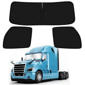 Windshield Sun Shade For 2018-2025 Freightliner Cascadia  Semi-truck Semi Commercial & Big Rig Truck Front And Side Window Shades Visor Block Uv Rays Foldable 2 Layers 210t Material
