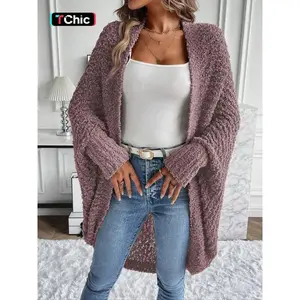 Women’s solid-color batwing-sleeve cardigan, autumn–winter casual long-sleeve open-front outerwear, women’s everyday wear GARMENTARY