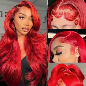 13X6 Body Wave Wig human hair 200 Density Full Frontal  glueless human wigs Natural  Glueless Wigs  Red Cholored Smooth Lace Wig  Colored Beginner Friendly Wig Pre Plucked Pre Cut curly wigs human hair Outdoorfun