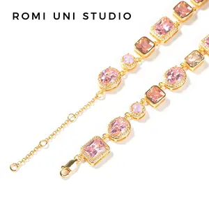 ROMI UNI STUDIO Pink Zircon Jewelry Set! Bling Gold Plated Choker + Bracelet | TikTok Viral