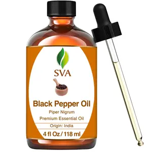 SVA Black Pepper Essential Oil (4 Fl Oz) for Diffuser, Hair Care, Face, Skin Care, Aromatherapy, Scalp and Body Massage, Soap and Candle Making with Dropper