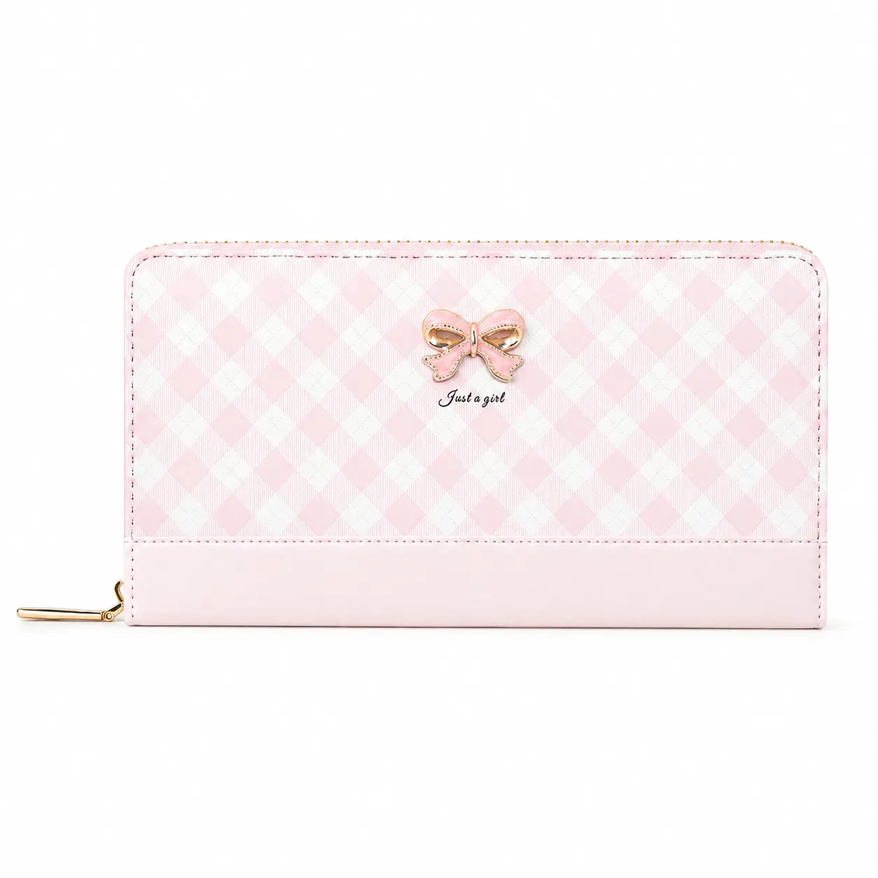 Cute Checkered Wallets with Pink Bow Wallet for Women Girls