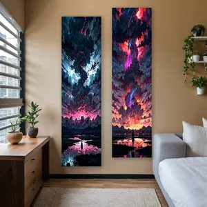 Fantastic Abstract Sky Vertical Banner Tapestry Vibrant Clouds Long Narrow Tapestry Wall Hanging Mysterious Anime Characters Tapestries Cool and Warm Tone Art Home Decor for Bedroom Living Room Dorm Office Unique Creative Gifts for Friends