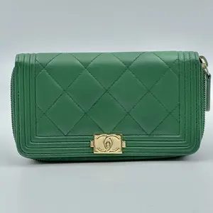 Pre-owned CHANEL Leather Small Leather Goods Turquoise wallet