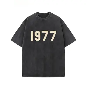 Men's Vintage 1977 Graphic Cotton T-Shirt - Black Casual Streetwear Tee with Bold White Print, Soft Washed Look, Regular Fit Crew Neck, Machine Washable, All-Season Comfort |   High-Quality Breathable Cotton, Durable Hot Transfer Print, Cotton T
