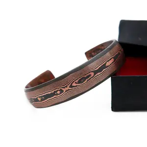 Black Carbon & Copper Damascus Cuff Bracelet Bangle Adjustable size Artisan Random Style Cuff