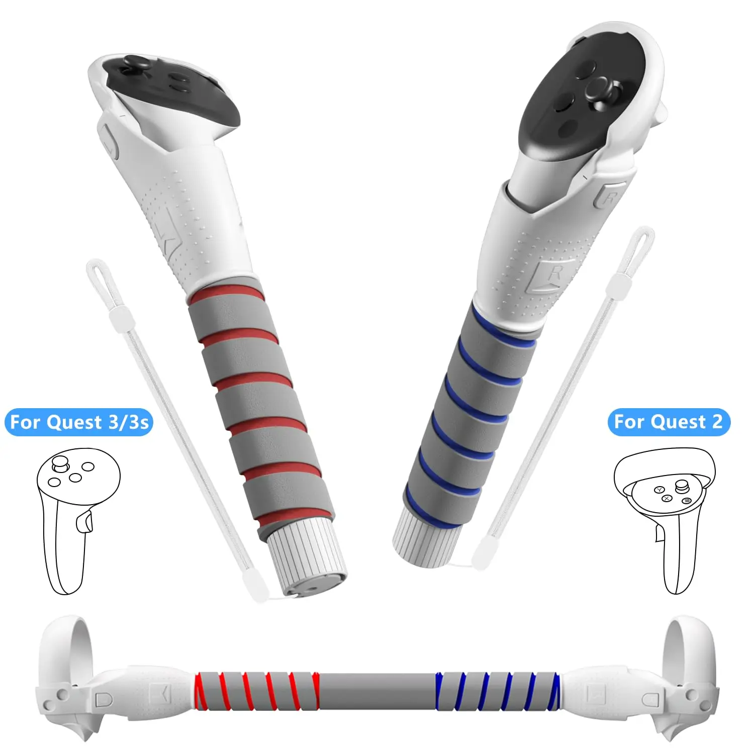 3 in 1 Gorilla Tag Long Arms for Meta Quest 3S/3 and Oculus Meta Quest 2,Beat Saber Handles Attachment/Golf Club Extension Grips for VR Sticks Controller Accessories,Enhance VR  Experience