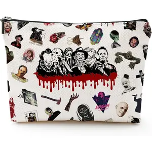 Cosmetic Bag - Horror Movie Merch - Travel/On-The-Go Makeup Storage - Colorful - Waterproof - Linen - Rectangular Zippered Cosmetic Bag