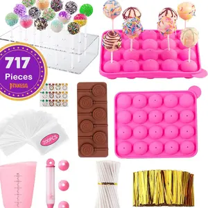 Cake Pop Molds Kit 717PCS Lollipop Cake Pop Maker Set with Cake Pop Stand, Cake Pop Sticks and Wrappers, Decorating Pen, 4 Piping Tips, Measuring Cup