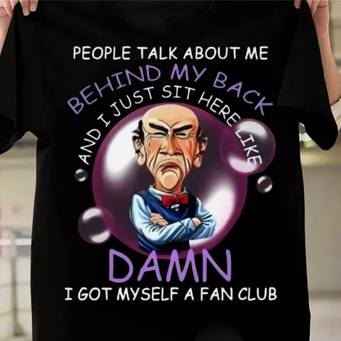 Men'S Fan Club Graphic T-Shirt - "People Talk Behind My Back" Cartoon Print Streetwear Tee, Black Regular Fit Short Sleeve Round Neck Casual Shirt for Casual Attire, Leisure Clothing, Machine Washable Top, Street Style, Urban Fashion