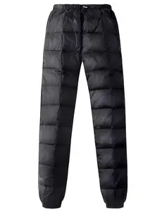 Men Winter Warm Down Pants Ski Outdoor High Waisted Puffer Pants Loose Utility Padded Trousers