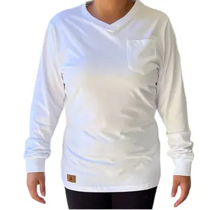 Anc Workwear Women's Essential Pocket Long Sleeve  T-Shirt - Versatile Fit, Stylish Design & Functional Front Pocket  -  Comfort Womenswear Top Tshirt Casual Basic Lady