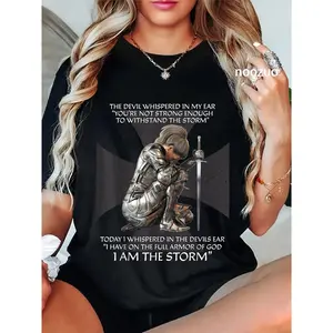 100% Cotton Distressed I Am The Storm Armor of God Christian Graphic T-Shirt