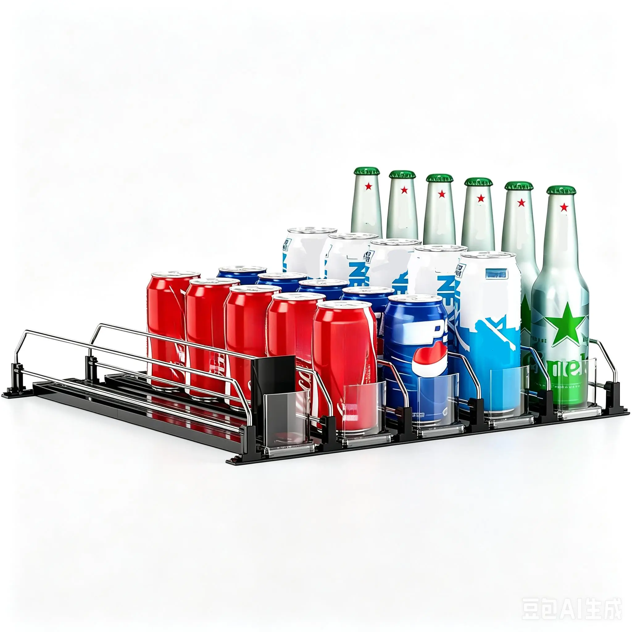 Refrigerator Self-Pushing Beverage Dispenser, Adjustable Fridge Drink Organizer, Automatic Slide Soda Can Organizer, Holds 10-30 Cans, 2/3/5/6 Rows, Fridge Storage for Convenience Store, Kitchen & Pantry