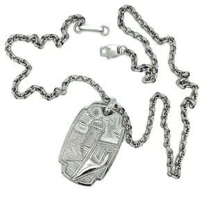 Old San Juan El Morro Pendant and Chain Set - Silver Tone Dog Tag Necklace with Secure Clasp