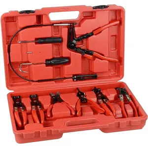 9PCS Hose Clamp Pliers, Long Reach Hose Clamp Tool Remover for Water Hose and Automotive Coolant Radiator Heater with Flexible Wire Long Reach Hose Clamp and Flat Band Pliers
