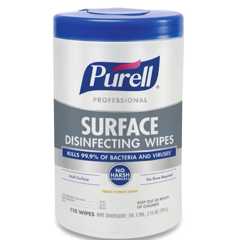 Purell® Professional Surface Disinfecting Wipes, 7" x 8", 110 Wipes Per Canister Purell® Professional Surface Disinfecting Wipes, 7" x 8", 110 Wipes Per Canister