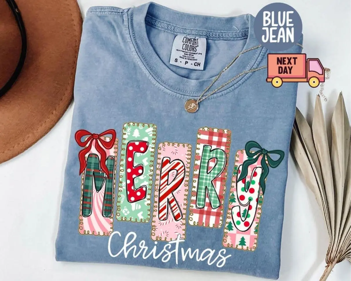 Comfort Colors® Merry Christmas Shirt, Christmas T-Shirt, Christmas Family Shirt, Christmas Gift, 70s Style Merry Christmas Shirt, Xmas Gift, Essential Piece, Fits Any Wardrobe, Simple Style