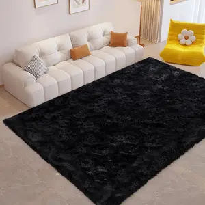 Black Rugs for Bedroom, 4x6 Feet Modern Indoor Fuzzy Shaggy Area Rug, Non-Slip Fluffy Furry Rug for Nursery Kids Room Dorm Room Home Decor, High Pile Plush Floor Carpet