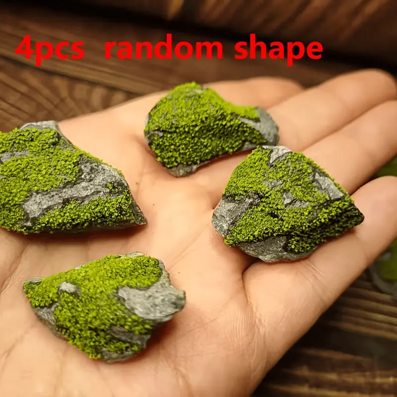 4pcs Aquarium Moss Rocks, Random Shapes and Colors, Feng Shui Decorative Stones, Handmade Lucky Fish Tank Ornament, Natural Style Decoration, Fish Tank Decorations