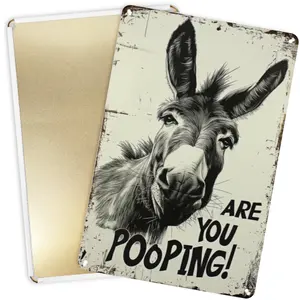 ARE YOU POOPING Slogan Tin Sign Cute and Funny Donkey American Country Style Bathroom Hanging Decoration